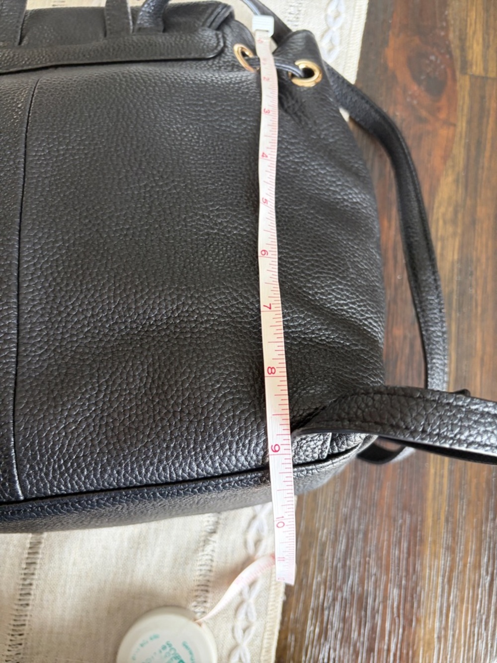 kate spade Black Pebbled Leather Drawstring Flap Backpack - Picture 10 of 11